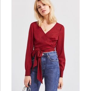 Urban Outfitters • Cropped Gingham Wrap Blouse